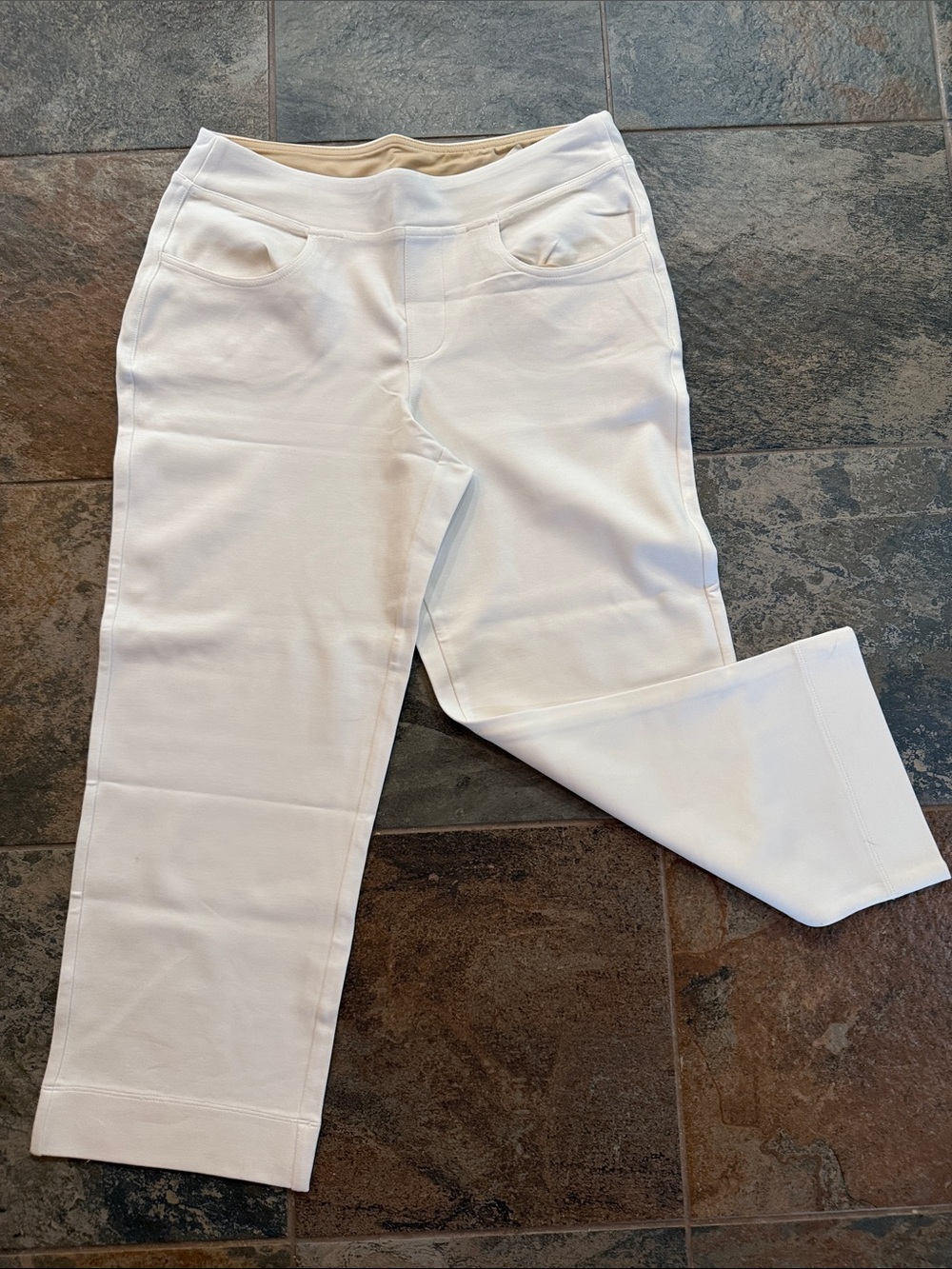 ravel White and Beige Pull-On Waistband Leggings